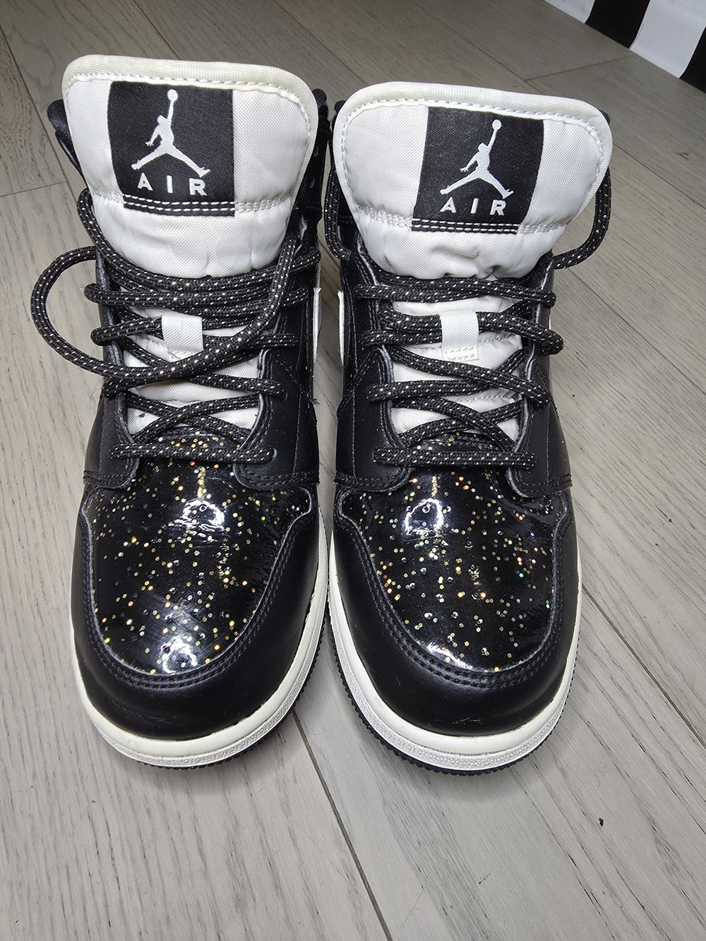 Jordan Kids' Black & White Sparkle High-Top Sneakers